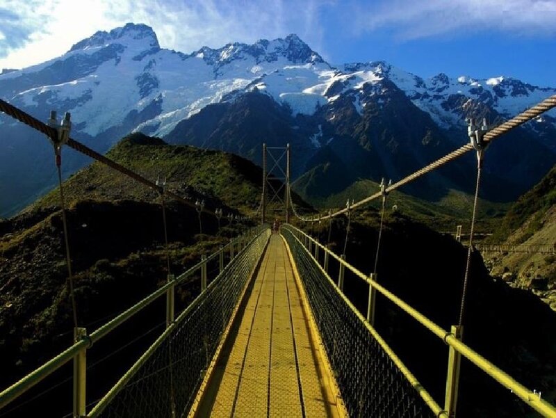 Suspension Bridge in Mountains — Yellow