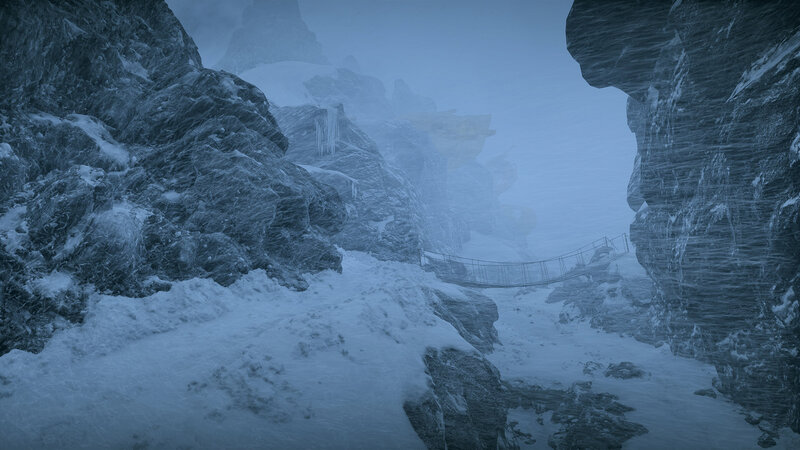 Suspension Bridge in Snow — Blue