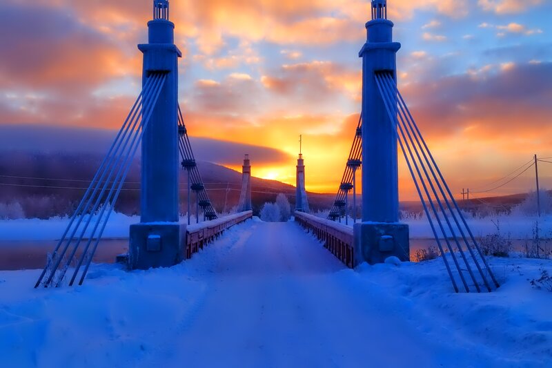 Suspension Bridge in Snow