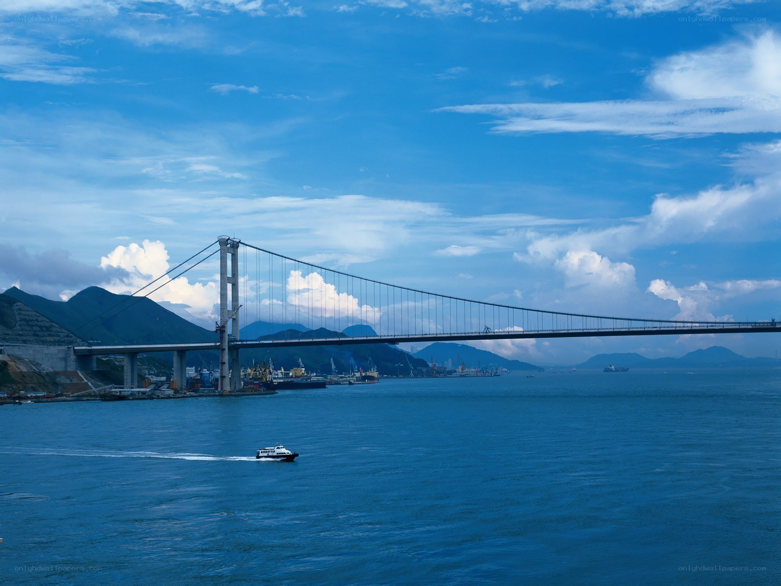 suspension bridge over blue water