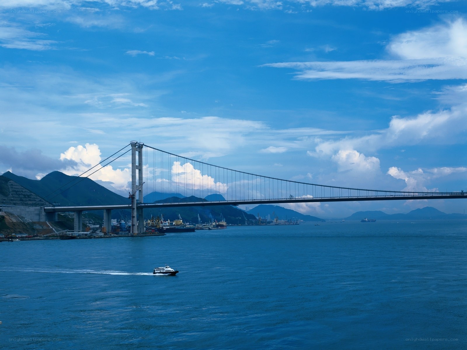 suspension bridge over blue water