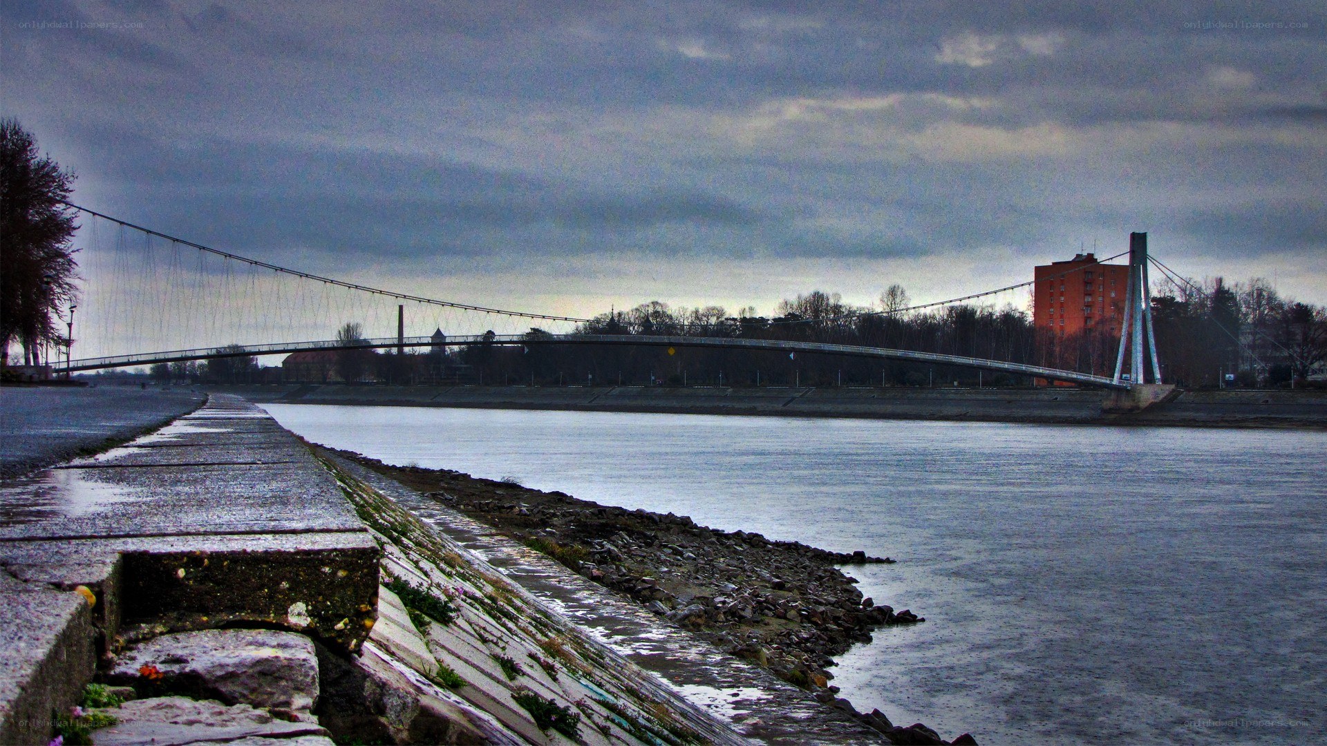 suspension bridge over river