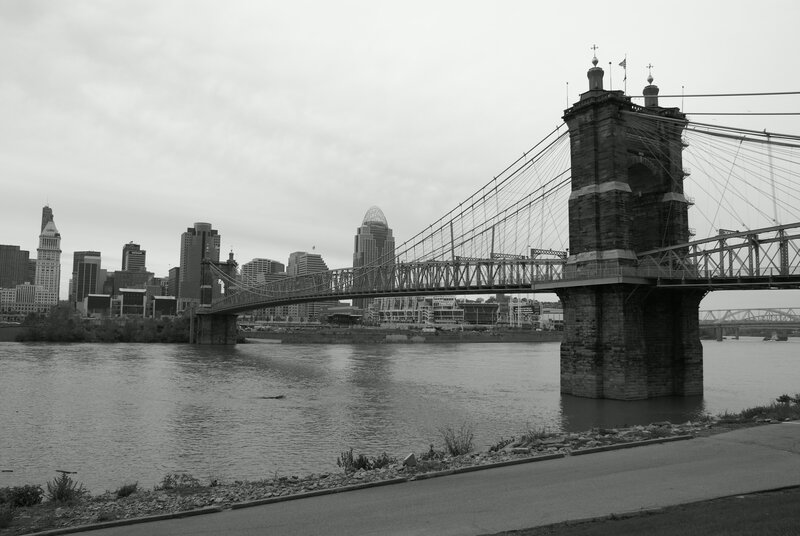 Suspension Bridge over River — Black
