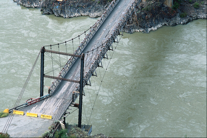 Suspension Bridge over River — Green, Dramatic