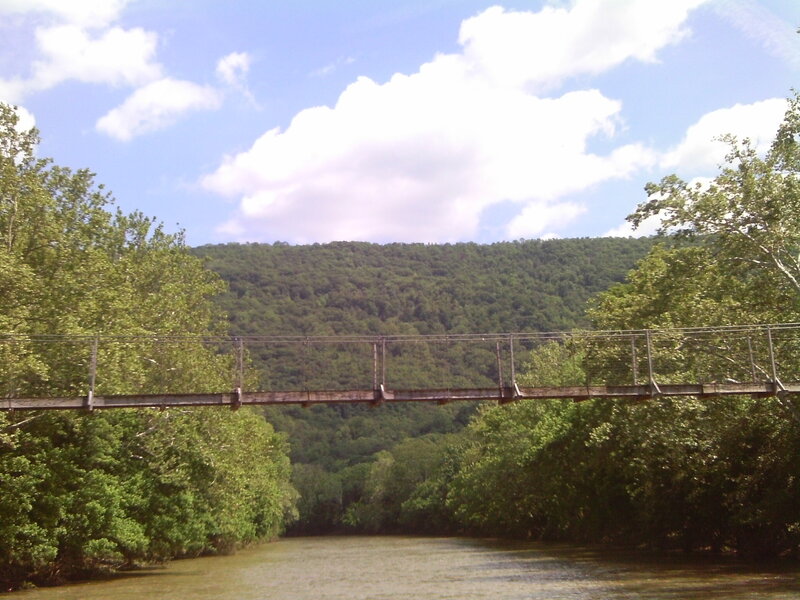 Suspension Bridge over River — Green