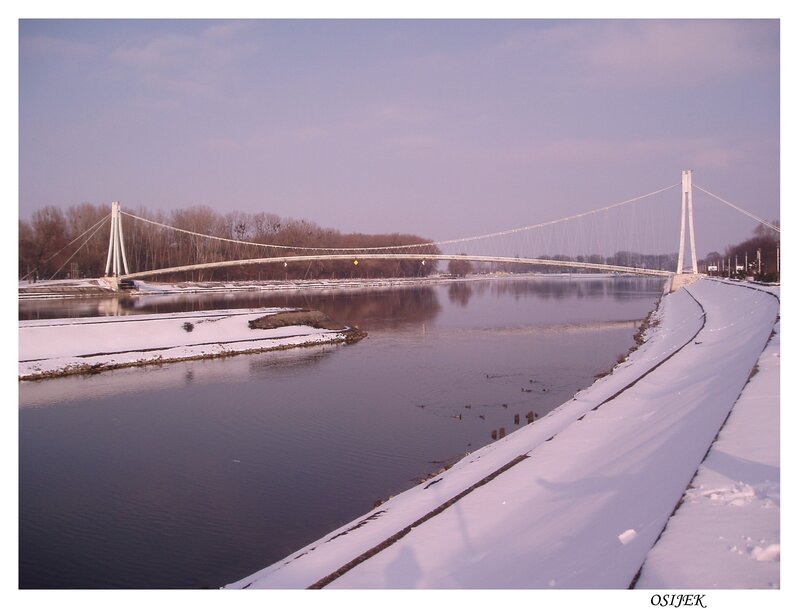 Suspension Bridge over River — White, Calm