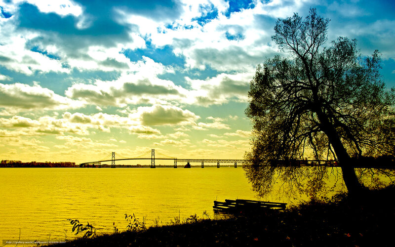 Suspension Bridge over River — Yellow, Dramatic