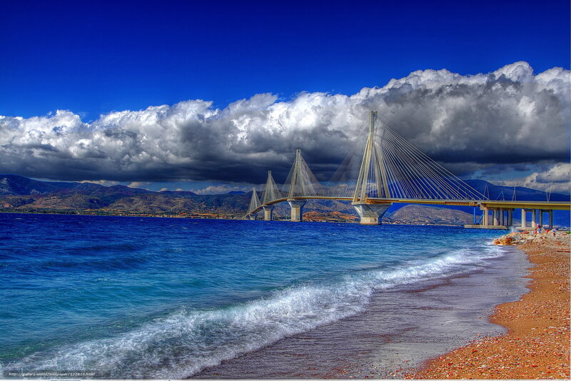 Suspension Bridge over Sea — Blue