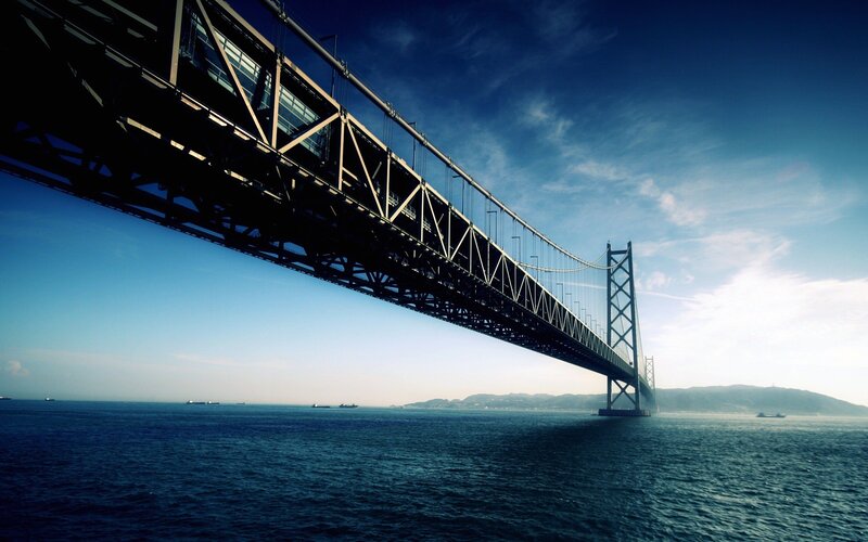Suspension Bridge over Water — Mountains