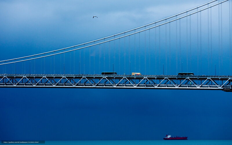 suspension bridge with ship