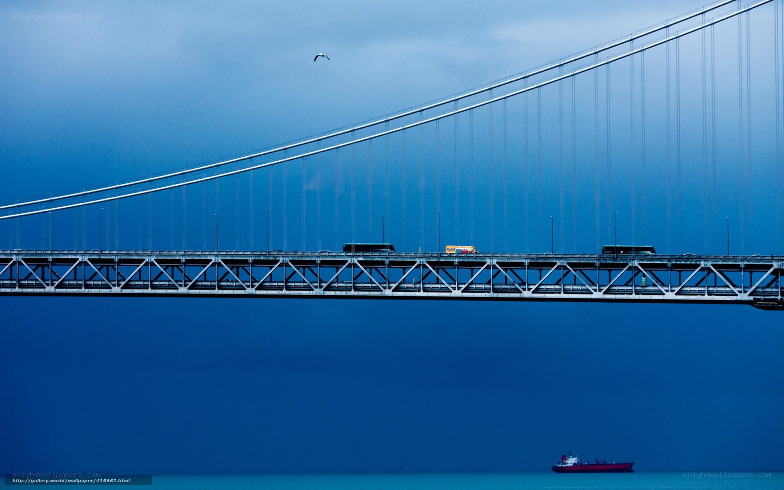 suspension bridge with ship