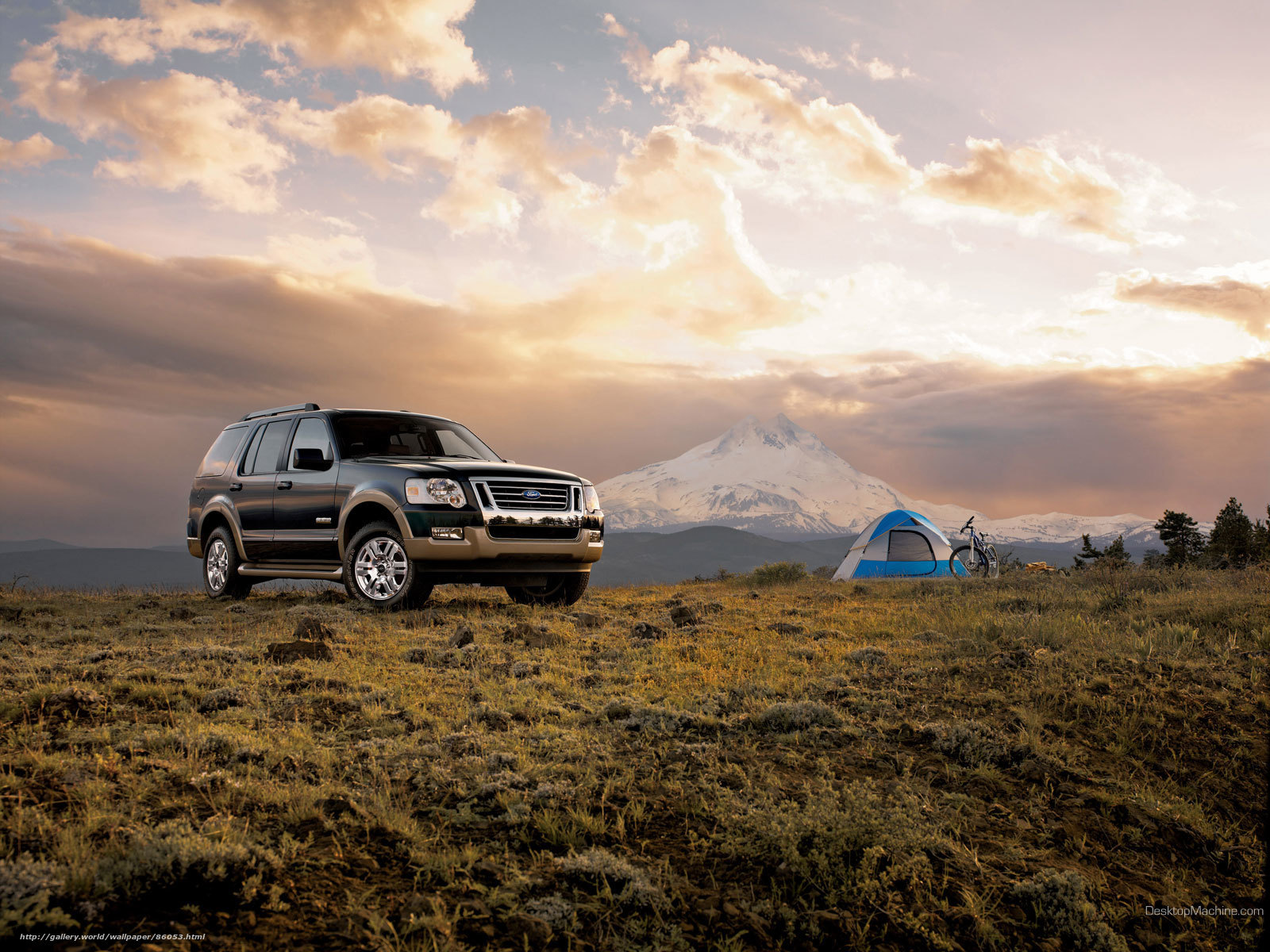 SUV camping with mountain view