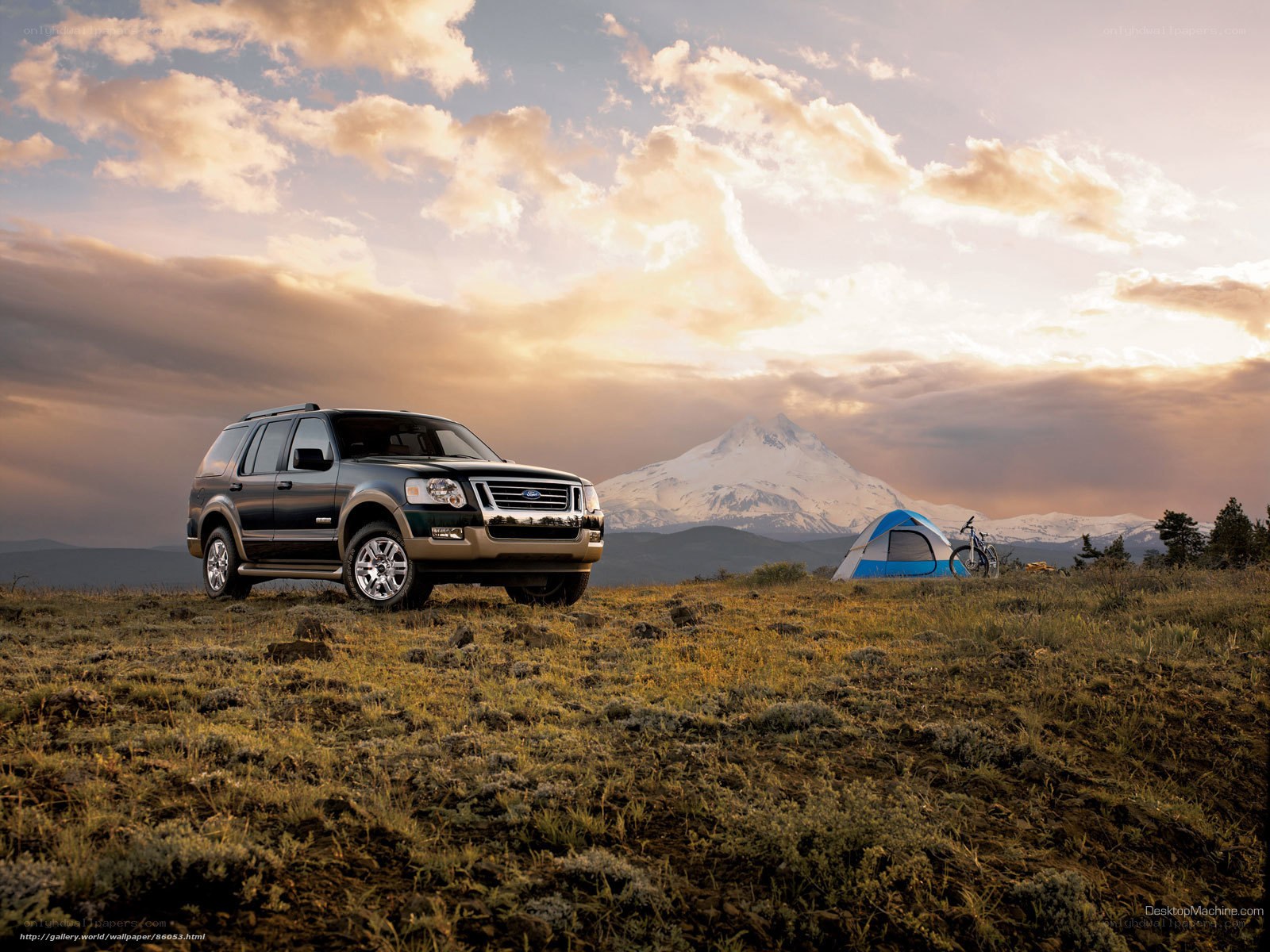 SUV camping with mountain view