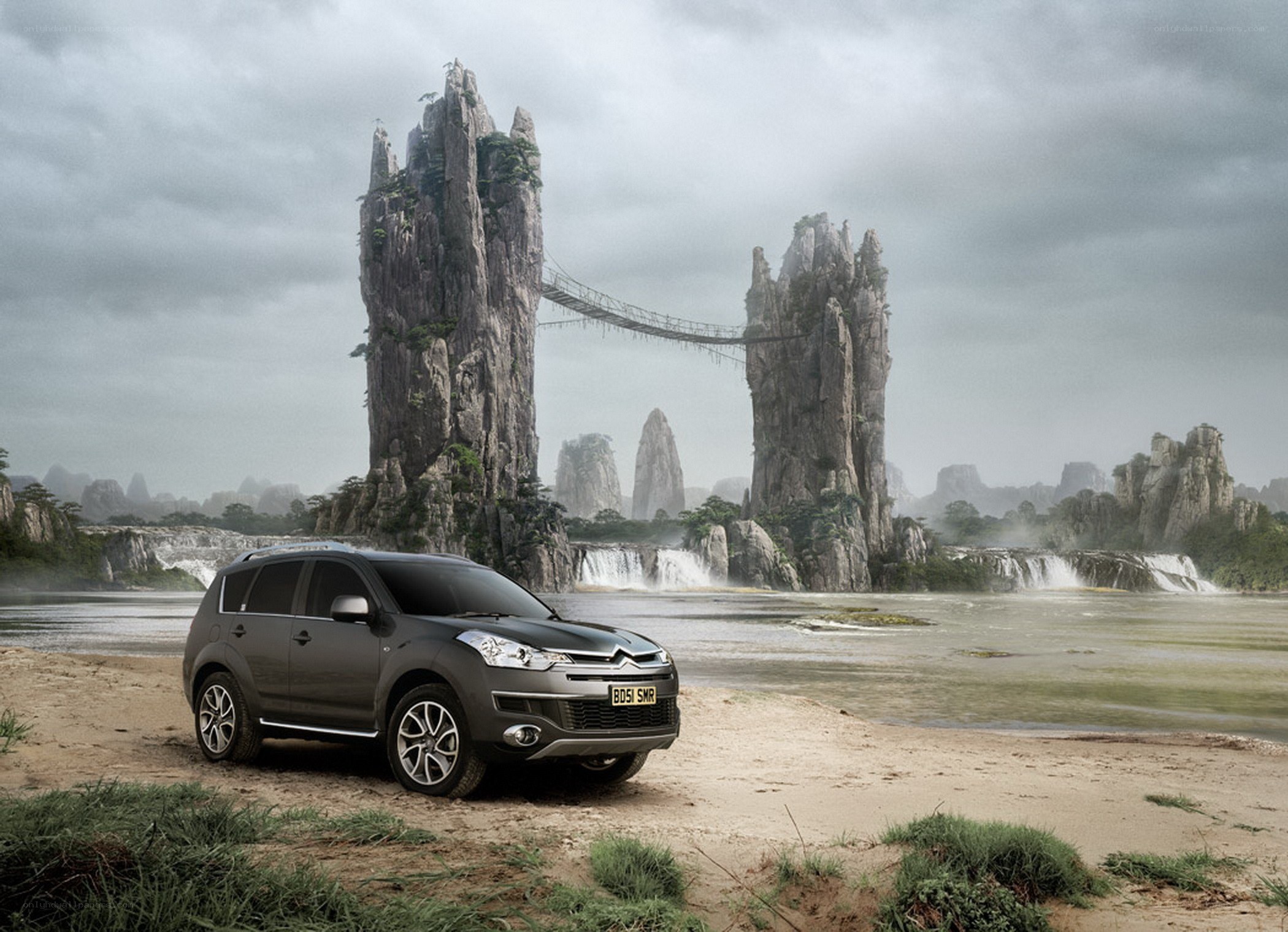 SUV in a fantasy landscape