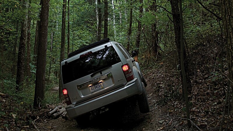 SUV on forest trail