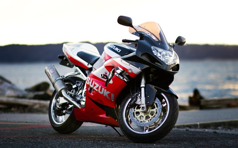 Suzuki GSX-R motorcycle by water