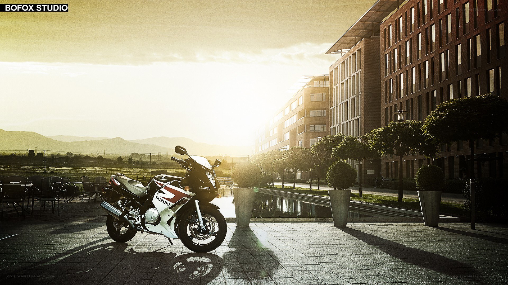 Suzuki motorcycle at sunset