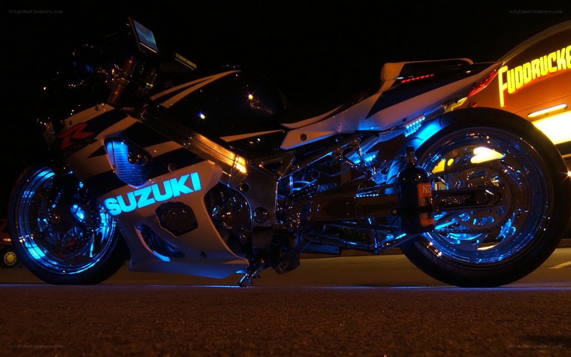 suzuki motorcycle with blue lights