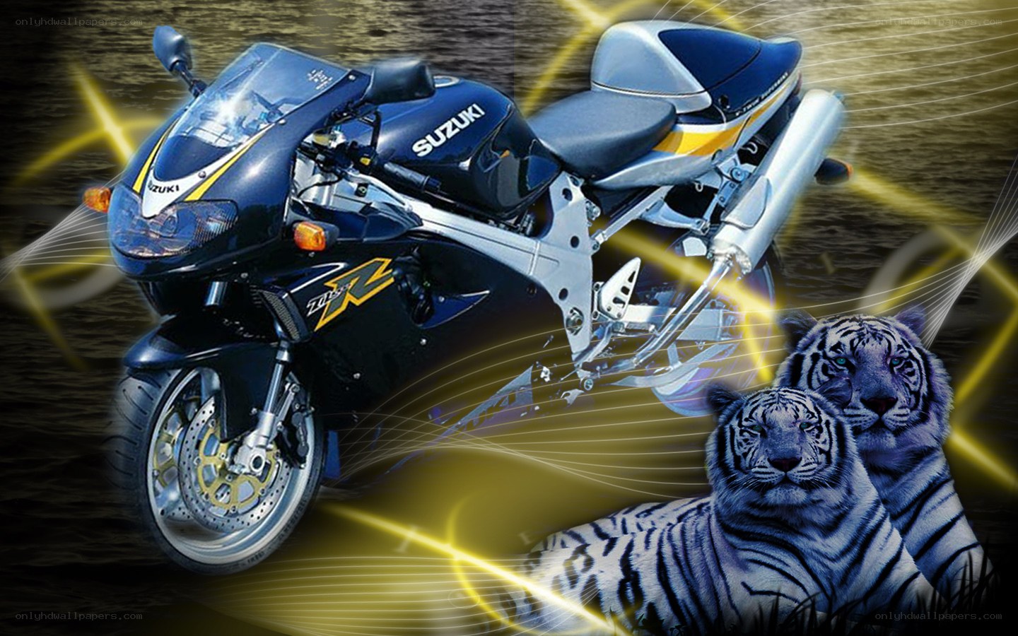 Suzuki motorcycle with white tigers