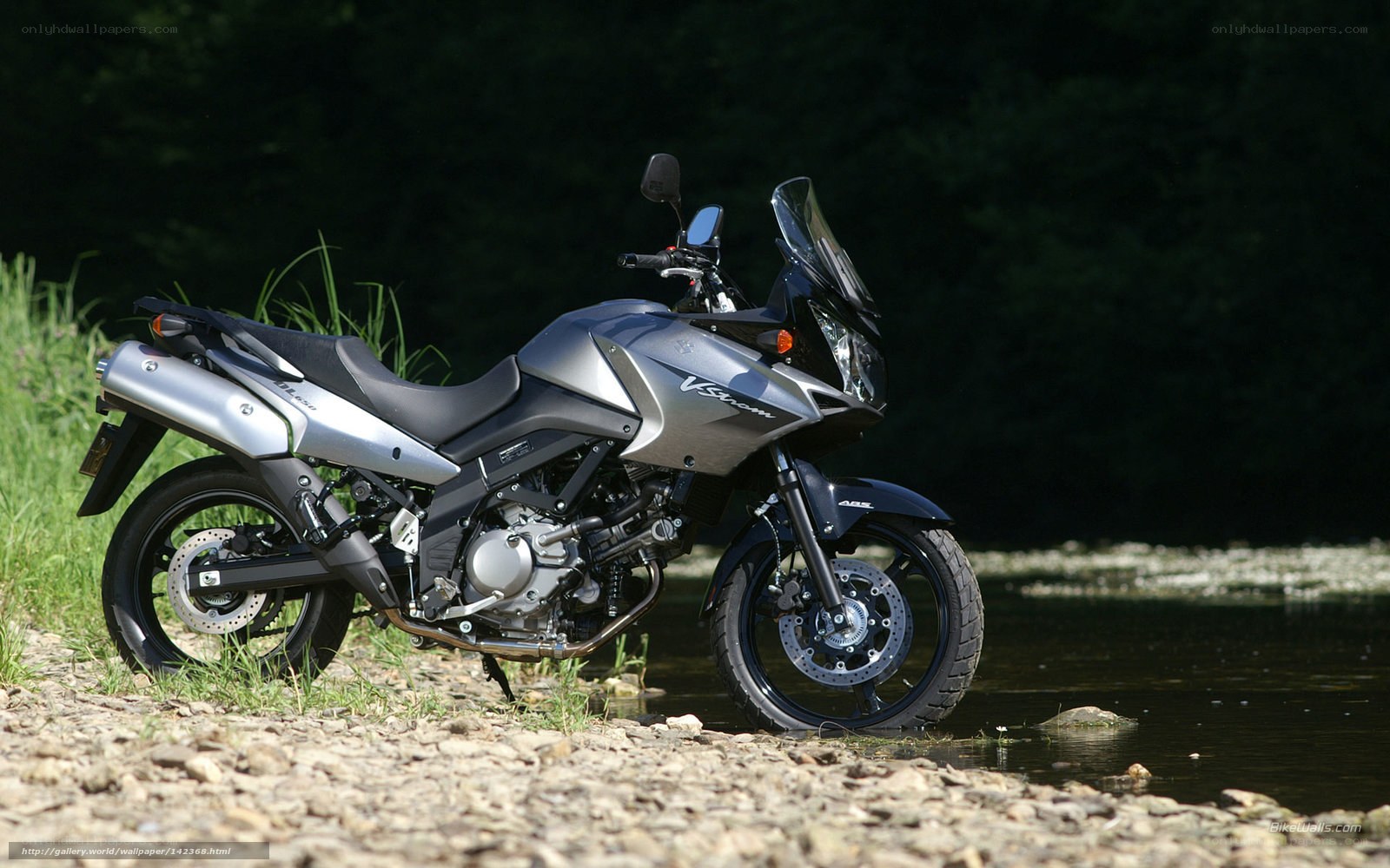 Suzuki V-Strom motorcycle by river