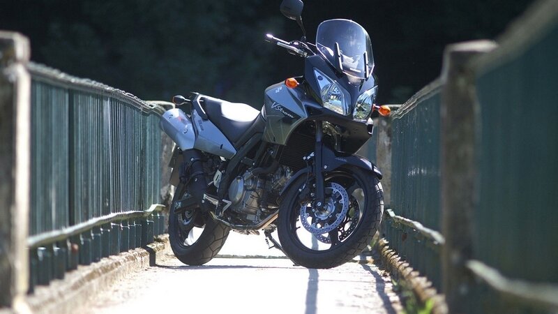 Suzuki V-Strom motorcycle on bridge