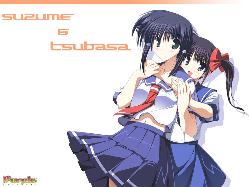 Suzume and Tsubasa in school uniforms