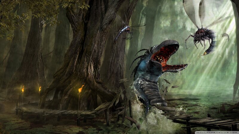 Swamp monster attacks bridge