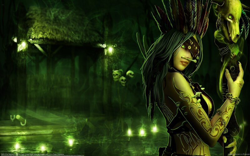 swamp witch in dark forest
