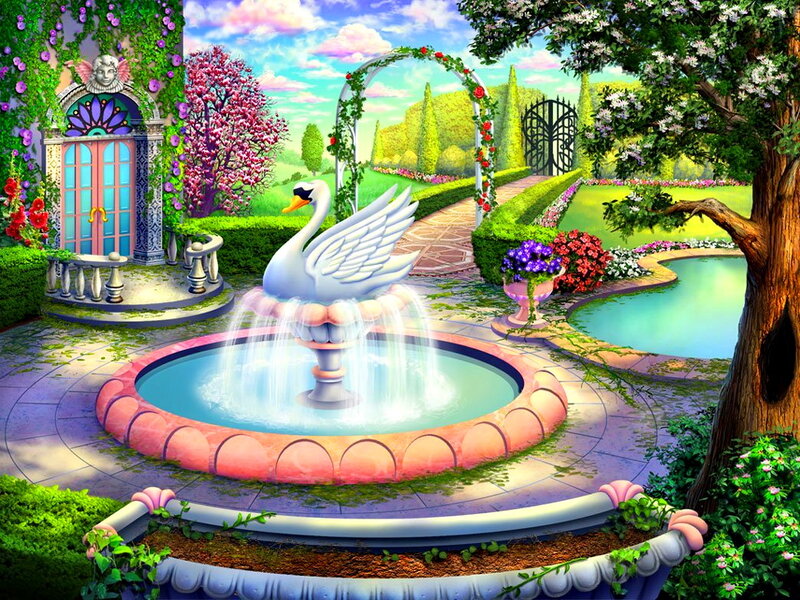 Swan Fountain in Garden