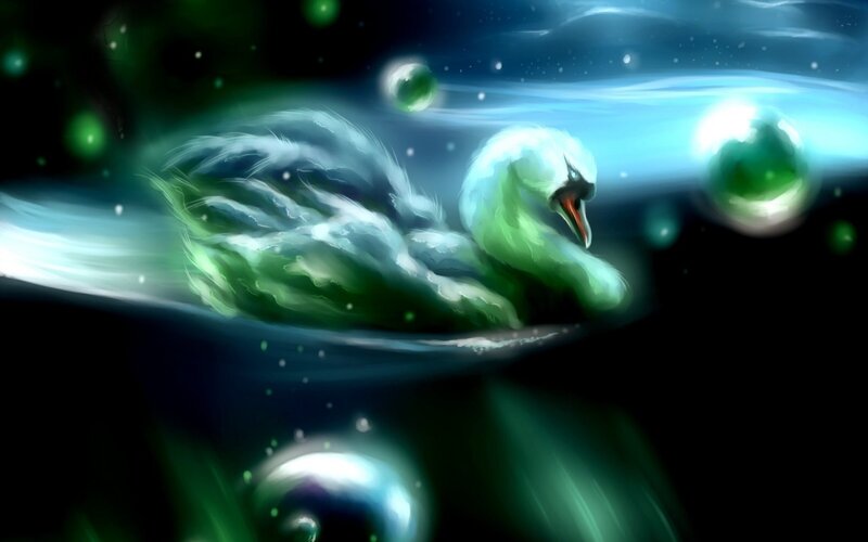 Swan in Glowing Water — Green