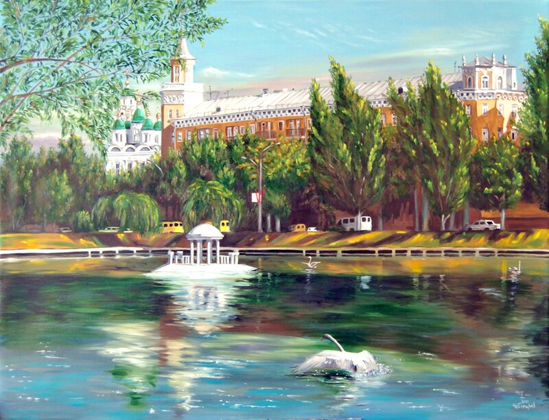 Swan in Pond — Green, Serene