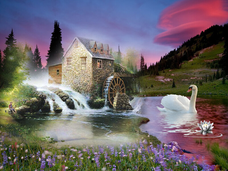 Swan on a Lake — Purple, Serene