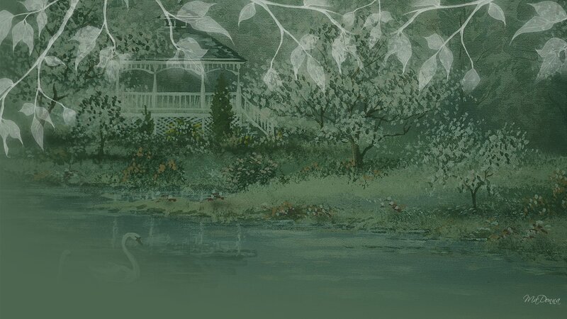 Swan on a Pond — Green, Serene