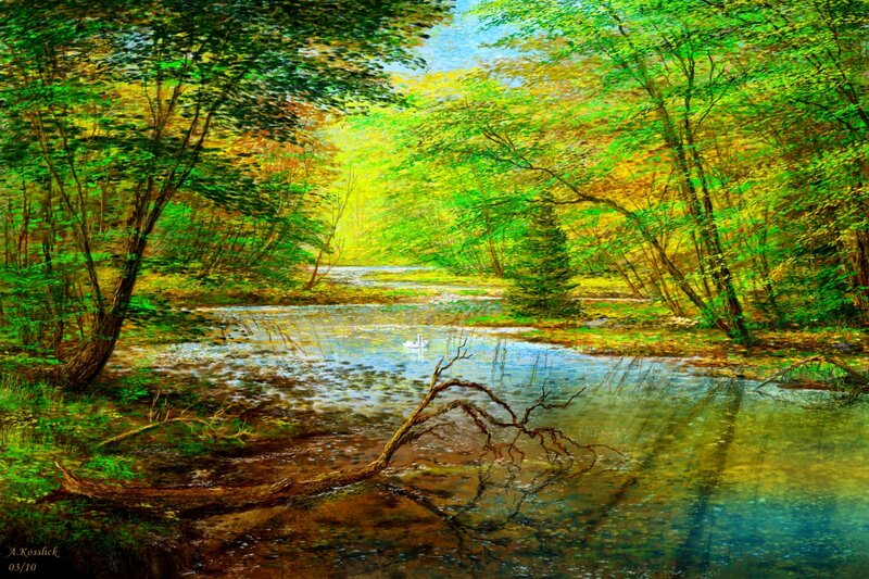 Swan on a River — Green