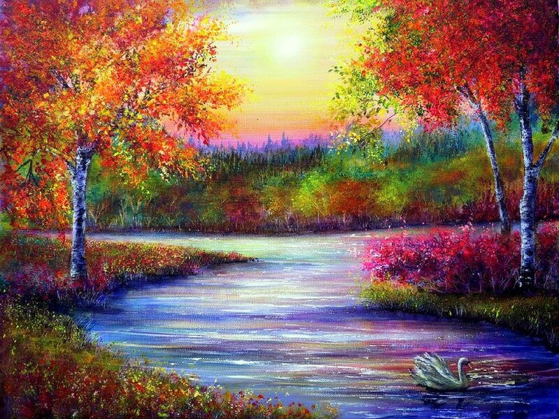 Swan on a River — Red