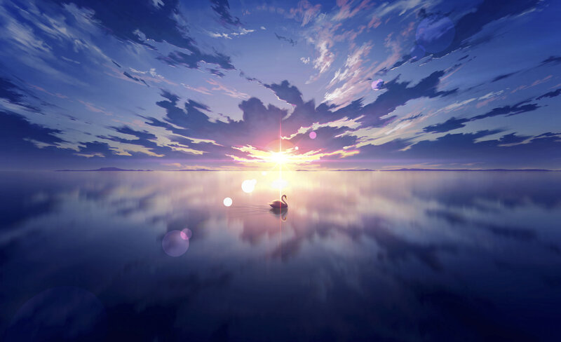 Swan on Calm Water — Blue
