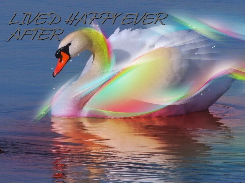 Swan on Water — Blue, Serene, Digital Art, Rainbow