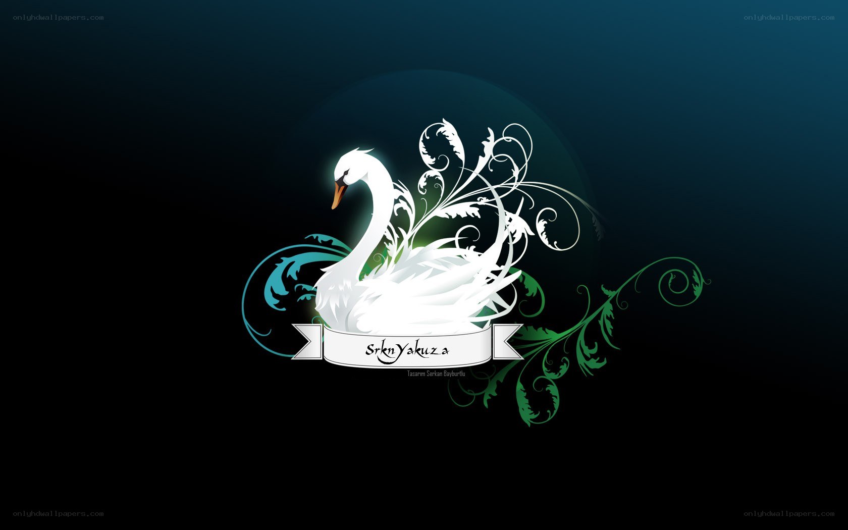 swan with floral design