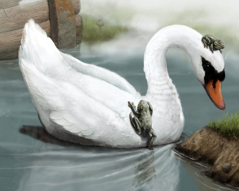 Swan with Frogs — White