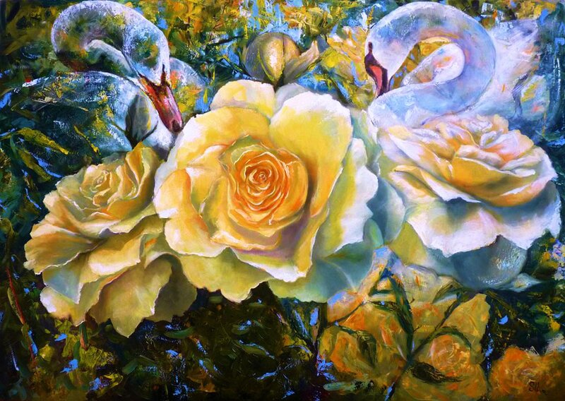 Swans and Yellow Roses