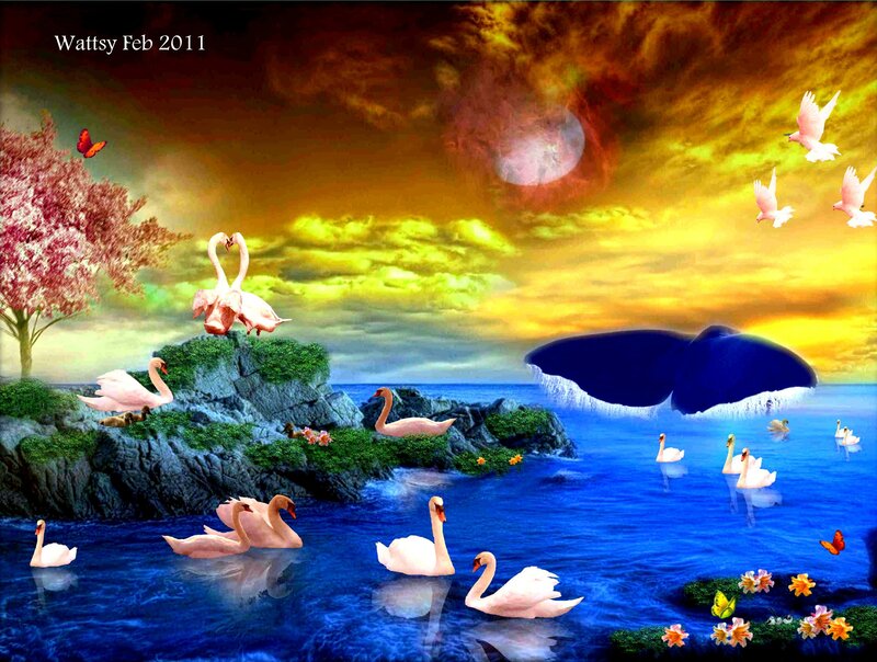Swans in a Fantasy Landscape