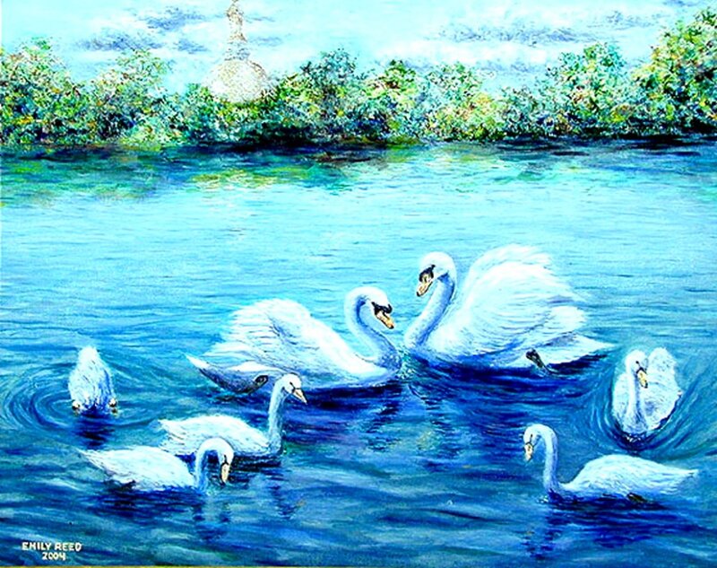 Swans in a Lake — Blue, Serene, Afternoon