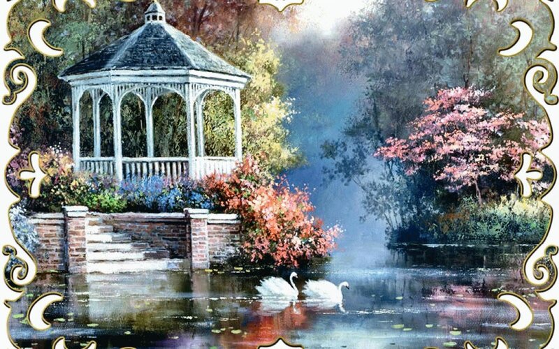 Swans in a Pond — Blue, Serene, Spring