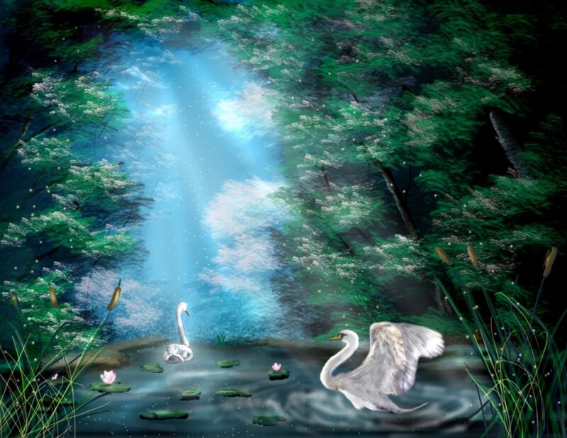 Swans in a Pond — Green