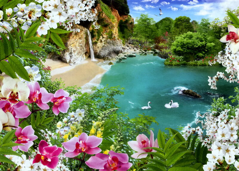 Swans in a River — Green