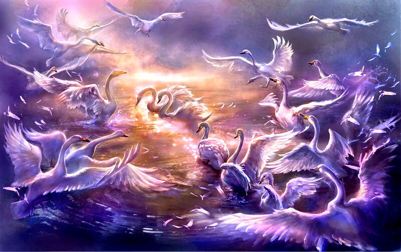 Swans in Flight — Purple