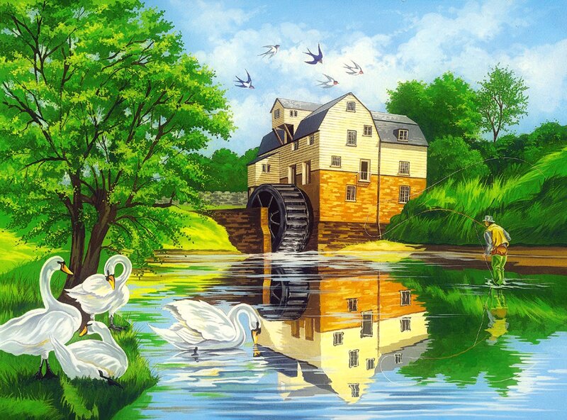 Swans Near Mill