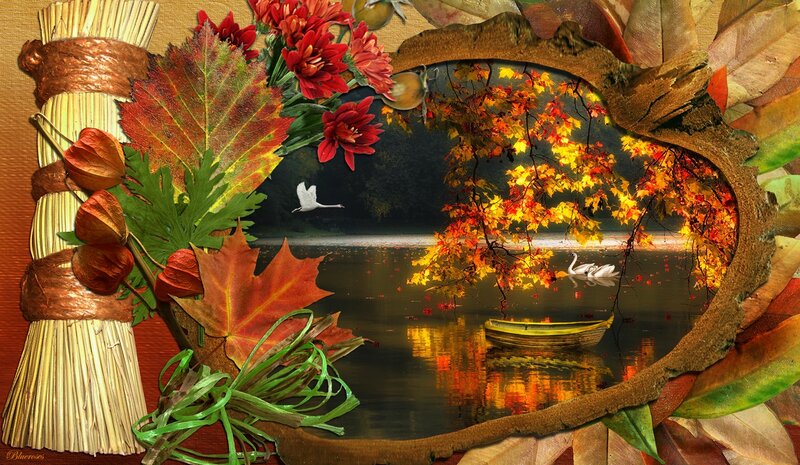 Swans on a Lake — Orange, Serene, Autumn