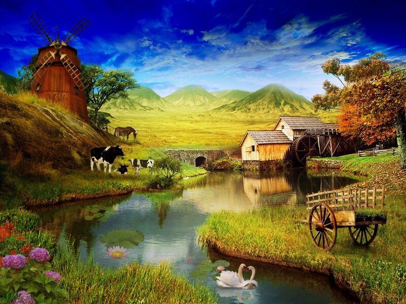 Swans on a Pond — Blue, Serene, Afternoon