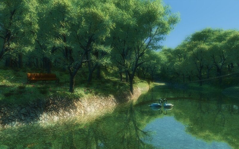 Swans on a Pond — Green